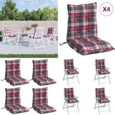 Cuscini Sedia Schienale Basso 4 pz Quadri Rosso Tessuto Oxford - Cuscini da giardino - Cuscini per patio