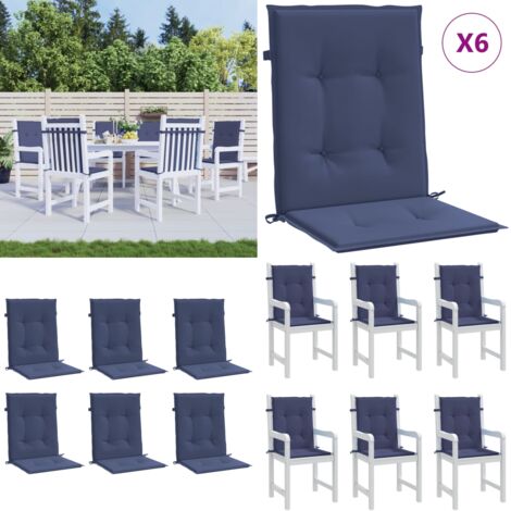Cuscini Sedia Schienale Basso 6 pz Blu Marino in Tessuto - Cuscini per sedie - Cuscini per patio