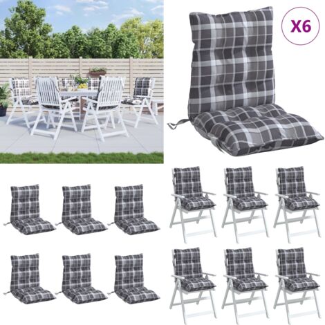 Cuscini Sedia Schienale Basso 6 pz Quadri Grigio Tessuto Oxford - Cuscino per sedia - Cuscino per sedia da giardino