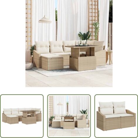 Cuscini -  Set Divano da Giardino con cuscino 7 pcs Beige e Crema