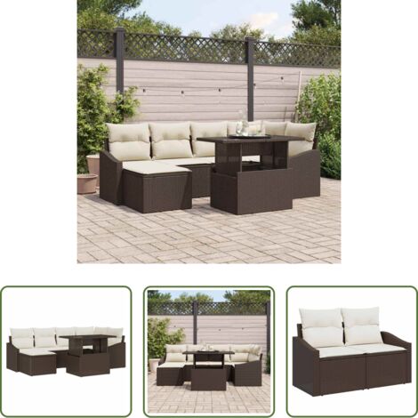Cuscini -  Set Divano da Giardino con cuscino 7 pcs Marrone e Crema