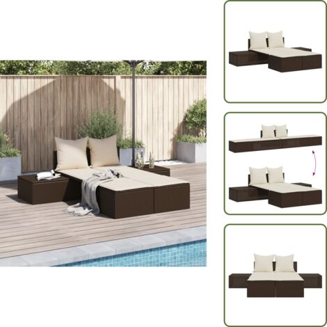 Cuscini sfoderabili - vidaXL Lettino Prendisole con Cuscini Marrone in Polyrattan - Lettino doppio