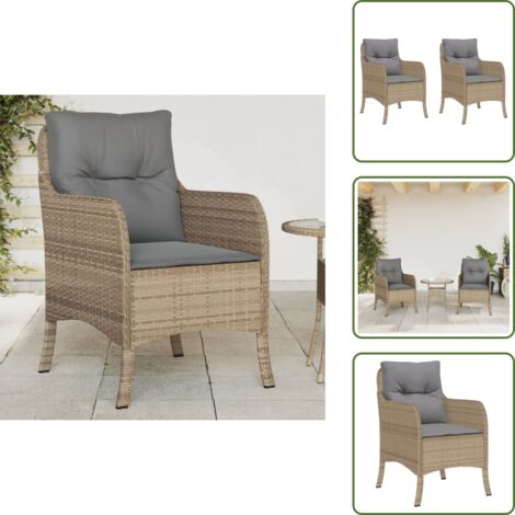Cuscini sfoderabili - vidaXL Sedie da Giardino con Cuscini 2 pz Beige Misto in Polyrattan - Sedie in rattan