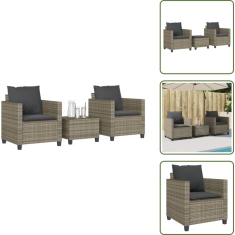Cuscini sfoderabili - vidaXL Set da Bistrò 3 pz con Cuscini Grigio in Polyrattan - Tavolino da giardino
