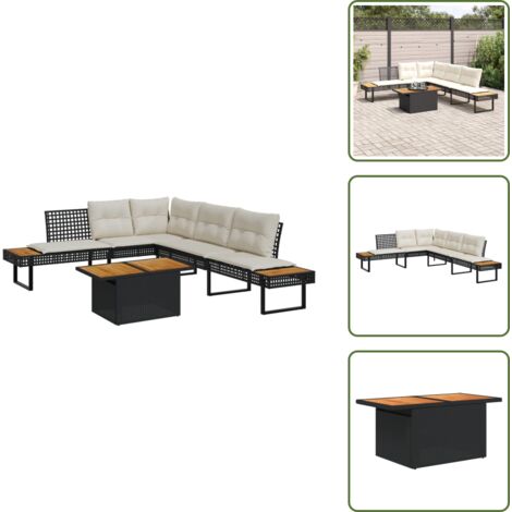 Cuscini sfoderabili - vidaXL Set Divani da Giardino 2 pz con Cuscini Nero Polyrattan Acacia - Divano a L