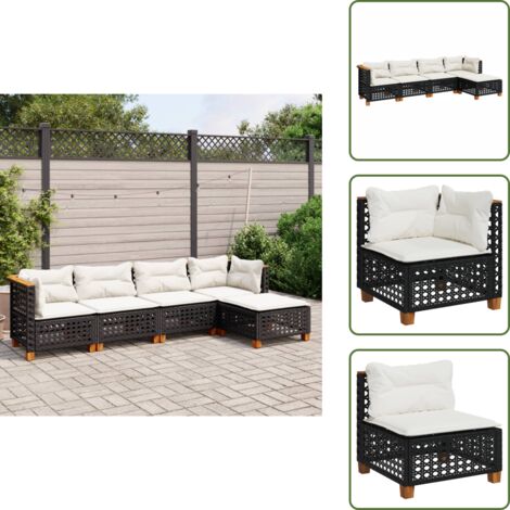 Cuscini sfoderabili - vidaXL Set Divani da Giardino 5 pz con Cuscini in Polyrattan Nero - Cuscini lavabili