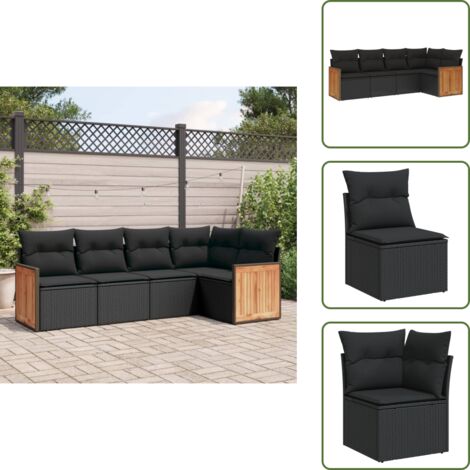 Cuscini sfoderabili - vidaXL Set Divani da Giardino 5 pz con Cuscini in Polyrattan Nero - Rattan PE