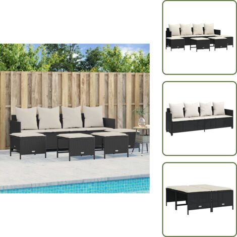 Cuscini sfoderabili - vidaXL Set Divani da Giardino 5 pz con Cuscini in Polyrattan Nero - Rattan PE