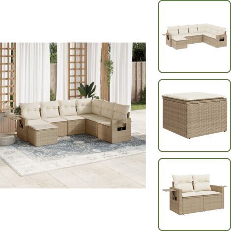Cuscini sfoderabili - vidaXL Set Divani da Giardino 7 pz con Cuscini Beige in Polyrattan - Arredamento da esterno