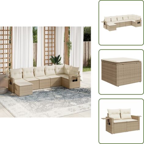 Cuscini sfoderabili - vidaXL Set Divani da Giardino 7 pz con Cuscini Beige in Polyrattan - Arredamento da esterno