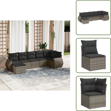 Cuscini sfoderabili - vidaXL Set Divani da Giardino 7 pz con Cuscini Grigio in Polyrattan - Rattan PE