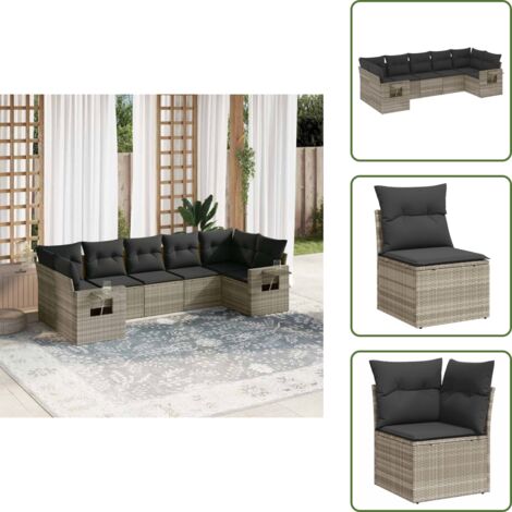 Cuscini sfoderabili - vidaXL Set Divani da Giardino 7pz con Cuscini Grigio Chiaro Polyrattan - Arredamento da giardino