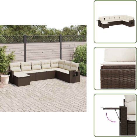 Cuscini sfoderabili - vidaXL Set Divani da Giardino 8 pz con Cuscini Marrone in Polyrattan - Rattan PE