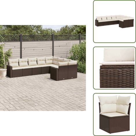 Cuscini sfoderabili - vidaXL Set Divani da Giardino 9pz con Cuscini Marrone in Polyrattan - Rattan PE