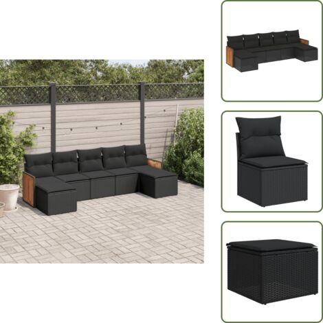 Cuscini sfoderabili - vidaXL Set Divani da Giardino con Cuscini 7pz Nero Polyrattan - Rattan PE
