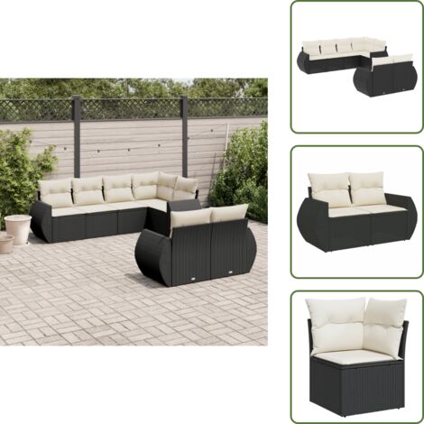 Cuscini sfoderabili - vidaXL Set Divani da Giardino con Cuscini 7pz Nero Polyrattan - Rattan PE