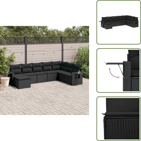 Cuscini sfoderabili - vidaXL Set Divani da Giardino con Cuscini 8 pz Nero in Polyrattan - Arredamento da giardino