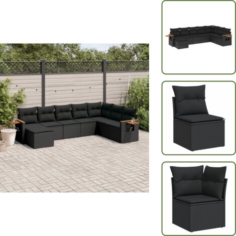 Cuscini sfoderabili - vidaXL Set Divani da Giardino con Cuscini 8 pz Nero in Polyrattan - Rattan PE