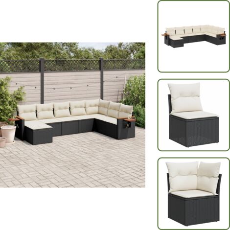 Cuscini sfoderabili - vidaXL Set Divani da Giardino con Cuscini 8 pz Nero in Polyrattan - Rattan PE