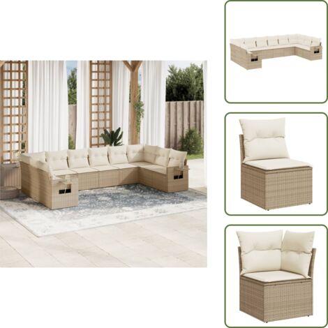 Cuscini sfoderabili - vidaXL Set Divano da Giardino 10 pz con Cuscini Beige in Polyrattan - Rattan PE