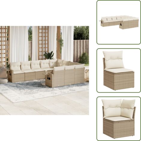 Cuscini sfoderabili - vidaXL Set Divano da Giardino 10 pz con Cuscini Beige in Polyrattan - Rattan PE
