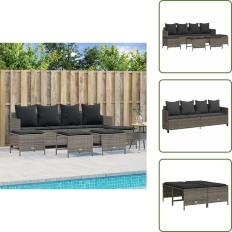 Cuscini sfoderabili - vidaXL Set Divano da Giardino 5 pz con Cuscini Grigio in Polyrattan - Cuscini lavabili