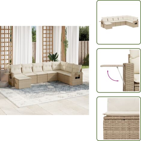 Cuscini sfoderabili - vidaXL Set Divano da Giardino 8 pz con Cuscini Beige in Polyrattan - Rattan PE