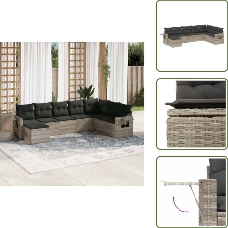 Cuscini sfoderabili - vidaXL Set Divano da Giardino 8pz con Cuscini Grigio Chiaro Polyrattan - Rattan PE