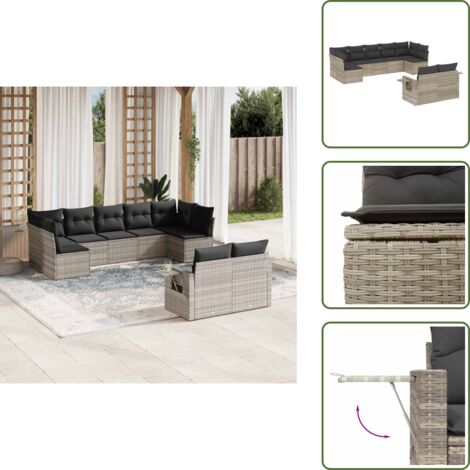Cuscini sfoderabili - vidaXL Set Divano da Giardino 9pz con Cuscini Grigio Chiaro Polyrattan - Rattan PE