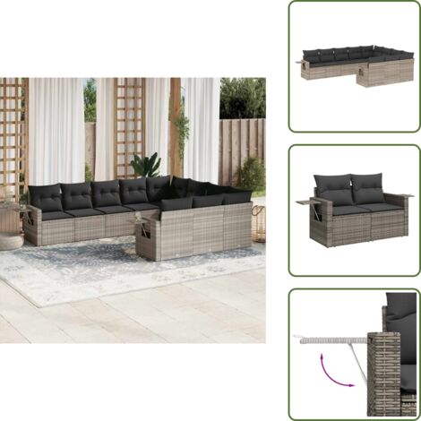 Cuscini sfoderabili - vidaXL Set Divano Giardino 10 pz con Cuscini Grigio Chiaro Polyrattan - Rattan PE