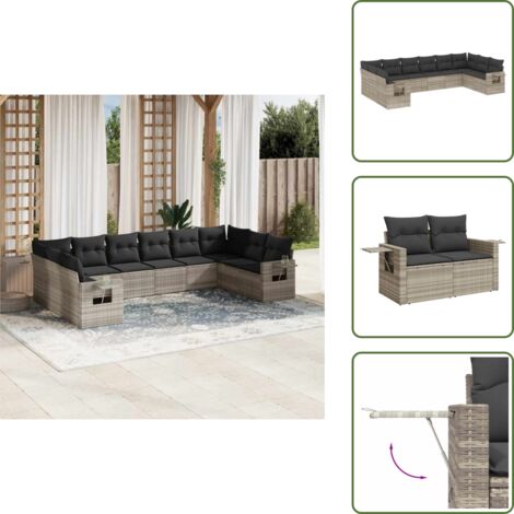 Cuscini sfoderabili - vidaXL Set Divano Giardino 10 pz con Cuscini Grigio Chiaro Polyrattan - Rattan PE