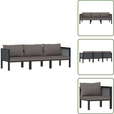 Cuscini - vidaXL Divano a 3 Posti con Cuscini Antracite in Polyrattan - Sedile esterno