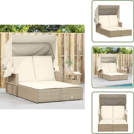 Cuscini - vidaXL Lettino Doppio con Baldacchino e Cuscini Beige in Polyrattan - Polyrattan