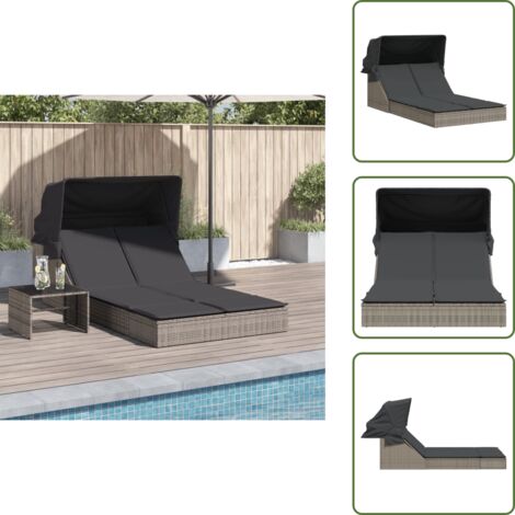 Cuscini - vidaXL Lettino Doppio con Baldacchino e Cuscini Grigio in Polyrattan - Polyrattan