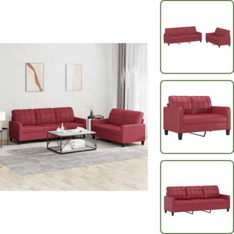 Cuscini - vidaXL Set di Divani 2 pz con Cuscini Rosso Vino in Similpelle - Design moderno
