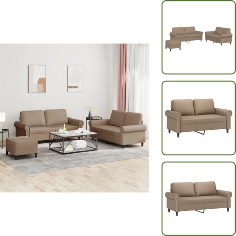Cuscini - vidaXL Set di Divani 3 pz con Cuscini cappuccino in Similpelle - Poggiapiedi