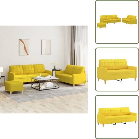 Cuscini - vidaXL Set di Divani 3 pz con Cuscini Giallo Chiaro in Tessuto - Poggiapiedi