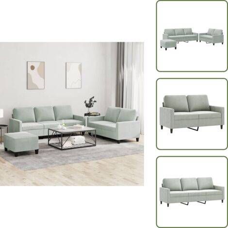 Cuscini - vidaXL Set di Divani 3 pz con Cuscini Grigio Chiaro in Velluto - Velluto