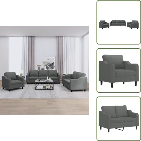 Cuscini - vidaXL Set di Divani 3 pz con Cuscini Grigio Scuro in Tessuto - Seduta confortevole