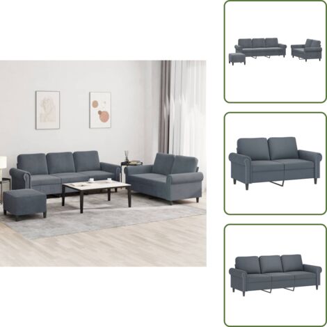 Cuscini - vidaXL Set di Divani 3 pz con Cuscini Grigio Scuro in Velluto - Velluto