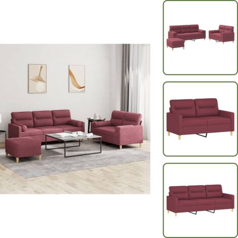 Cuscini - vidaXL Set di Divani 3 pz con Cuscini Rosso Vino in Tessuto - Poggiapiedi
