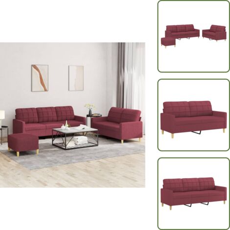 Cuscini - vidaXL Set di Divani 3 pz con Cuscini Rosso Vino in Tessuto - Poggiapiedi