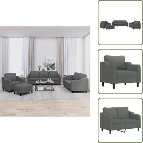 Cuscini - vidaXL Set di Divani 4 pz con Cuscini Grigio Scuro in Tessuto - Poggiapiedi