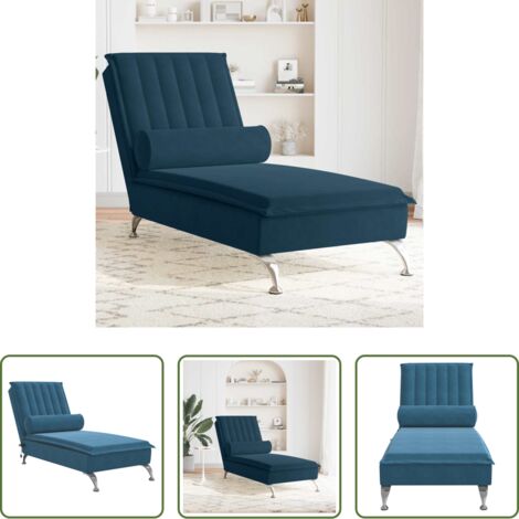 Cuscino a rullo -  Chaise Longue Massaggi con Cuscino a Rullo Blu in Velluto