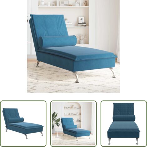 Cuscino a rullo -  Chaise Longue Massaggi con Cuscino a Rullo Blu in Velluto
