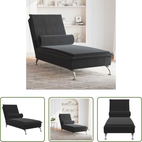 Cuscino a rullo -  Chaise Longue Massaggi con Cuscino a Rullo Nero in Velluto