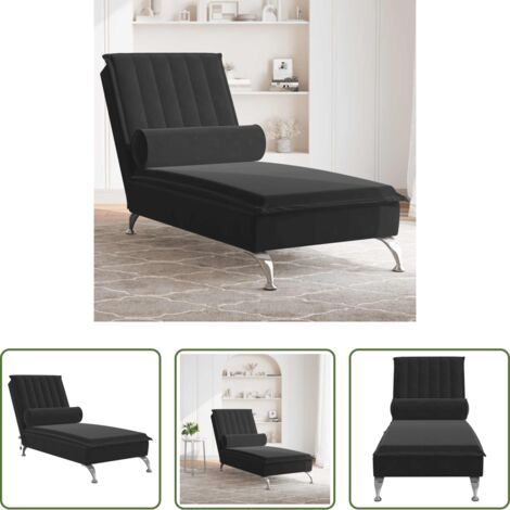 Cuscino a rullo -  Chaise Longue Massaggi con Cuscino a Rullo Nero in Velluto