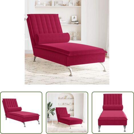 Cuscino a rullo -  Chaise Longue Massaggi con Cuscino a Rullo Rosso Vino Velluto