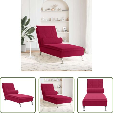 Cuscino a rullo -  Chaise Longue Massaggi con Cuscino a Rullo Rosso Vino Velluto