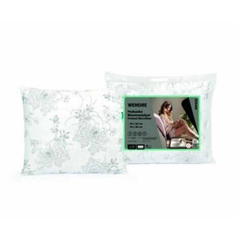Cuscino anallergico 50x60 cm, bianco con bordo floreale.